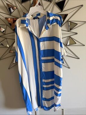 Casual Button-Down Shirt — Blue & White Stripes